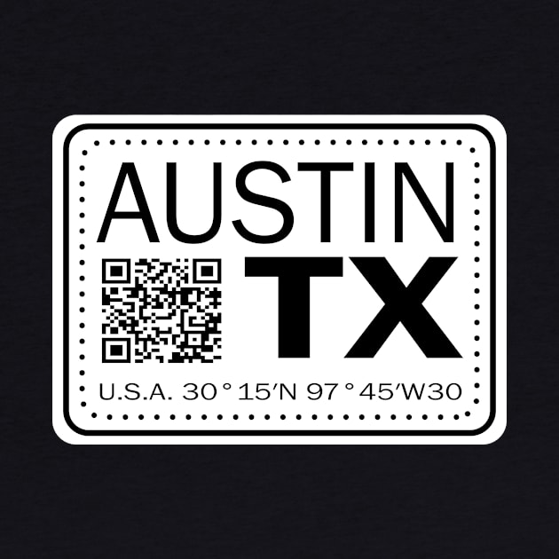 New Vintage Travel Location Qr Austin TX by SimonSay